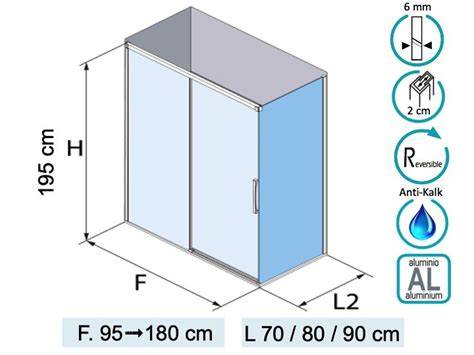 Infographic: Doucheschuifdeur met vaste wand 150 cm - constructie en afmetingen