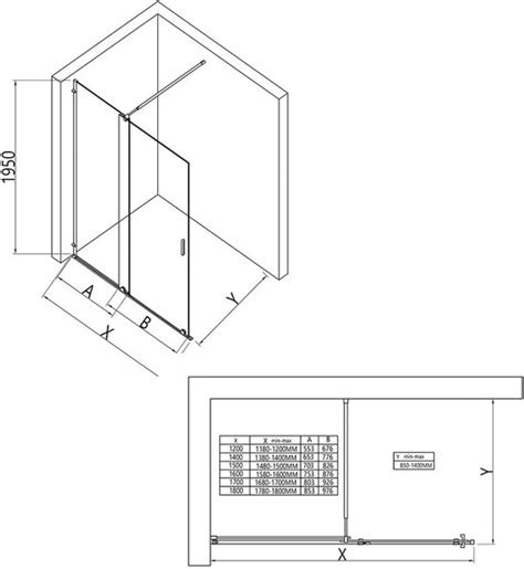 Foto van een montagevoorschrift voor douchewand met schuifdeur 150 cm