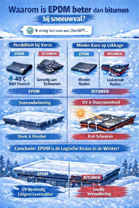Infographic EPDM-kenmerken: flexibiliteit, UV-bestendigheid en lange levensduur