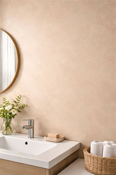 Foto van een tadelakt badkamer met warme tinten