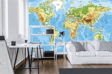 Papermoon fotobehang wereldkaart op muur
