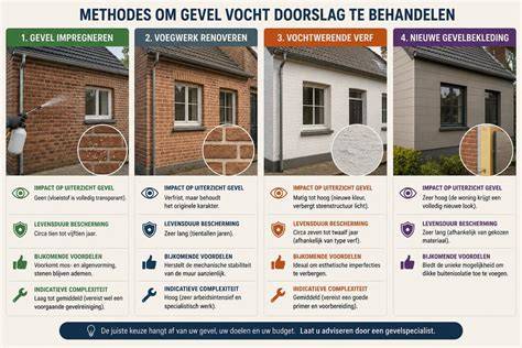Afbeelding: overzicht gevel en dakafdichtingen met aandacht voor voorziening tegen doorslaand vocht