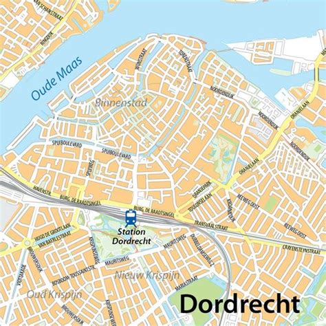 Kaart van Dordrecht met bekende monumenten