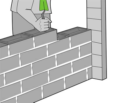 Gedetailleerde illustratie van het metselen van een laag bakstenen, inclusief voegruimte.