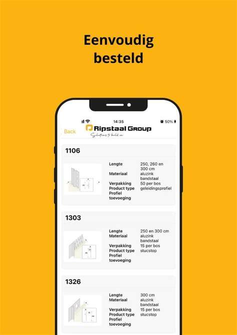 Screenshot van Ripstaal Stucprofielen app
