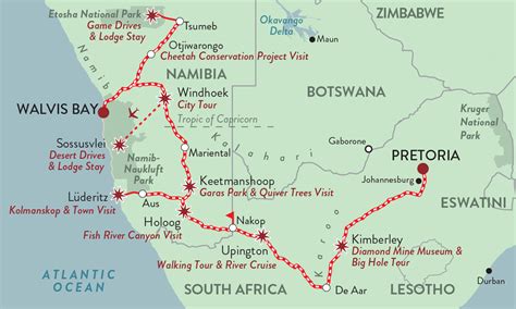 Kaart en routeplanner voor Zuid-Afrika en Namibië 4x4 routes