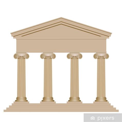 Impressie van de neoclassicistische gevel met fronton en de vier Ionische zuilen