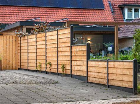Visualisatie: blokhutprofiel schutting met betonpalen