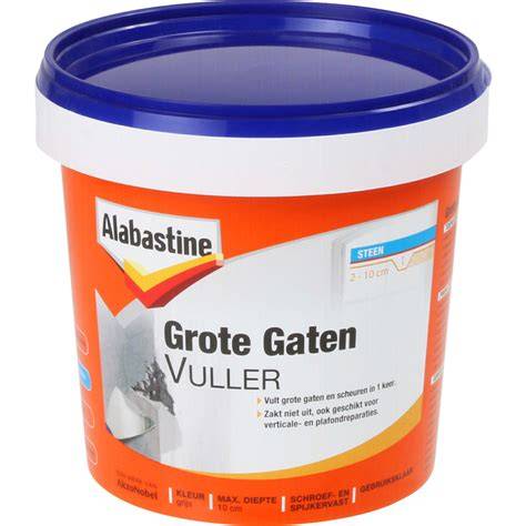 Afbeelding: Verzamelde gereedschappen en Alabastine Grote Gaten Vuller 1L