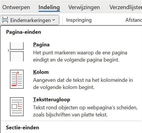 Infographic: Kolomindeling in Word met sectie-einden