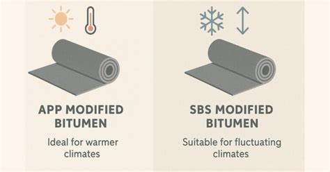 Infographic over bitumen APP vs SBS en plaatsingstechnieken