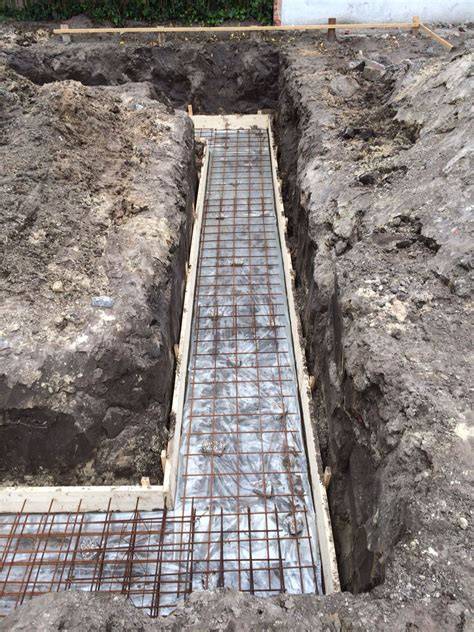 Diagram wapening en bekisting in een betonnen fundering