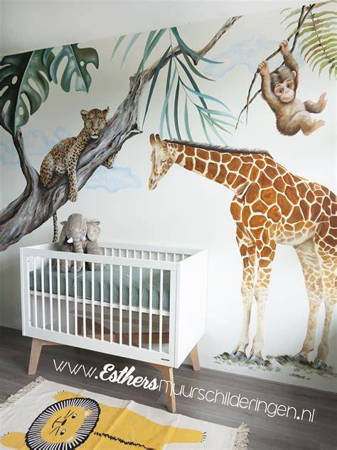 Foto-impressie van jungle babykamer in zwart-wit design