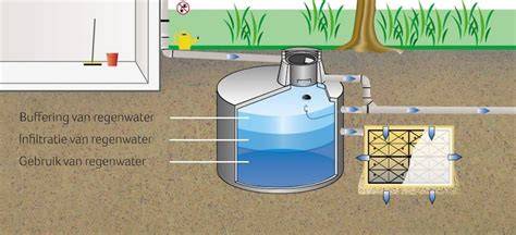 Infographic: overzicht van hijsstellen, kraanafstand en minimale werkhoogte bij het plaatsen van een regenwaterput