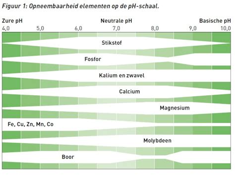 Infografiek: pH-schaal en invloeden op beschikbaarheid van hoofd- en sporenelementen.