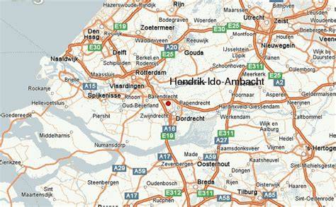 Kaart: Hendrik-Ido-Ambacht en omgeving met bereik van Stucadoorsbedrijf