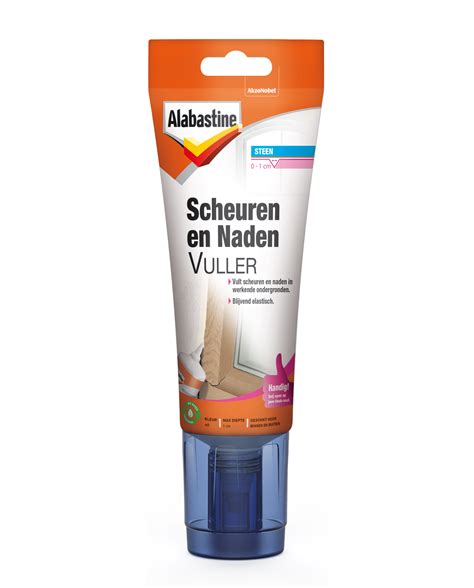 Diagram dat de elasticiteit van Alabastine Scheuren en Nadenvuller illustreert bij beweging van de ondergrond.