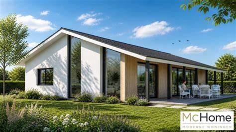 Informatieplaat met modern bungalowontwerp en aanbouwfilosofie