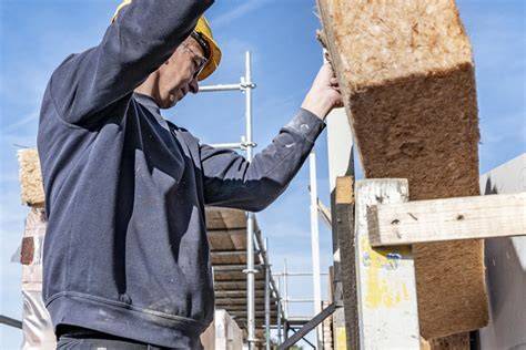 Close-up warmwaterleidingen en monteur die isolatiemateriaal aanbrengt
