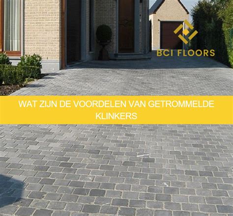 Infographic: proces van getrommelde bestrating (rollen, afschuining, verouderd uiterlijk)