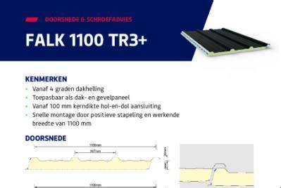 Technische schets van een 1100 TR3+ trapezium-dakpaneel