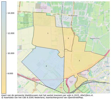 Kaart: Waddinxveen en omliggende wijken (risicogebieden voor stormschade)