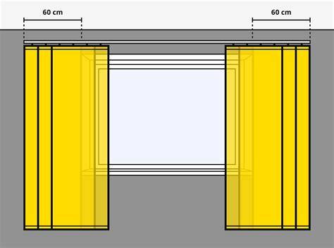 Diagram: Optische vergroting van een klein raam door hoger en breder ophangen van gordijnen