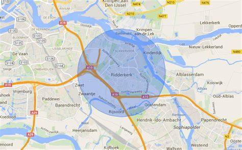 Kaart: werkgebied Ridderkerk, Alblasserdam, Dordrecht, Rotterdam, Den Haag, Breda en omgeving