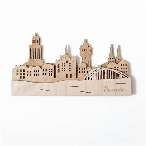 Skyline van Deventer: houten wanddecoratie en fotobehang