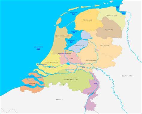 Kaart van rivieren, sloten en watersystemen in Nederland