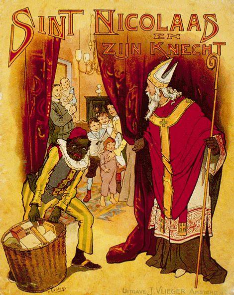 Afbeelding uit een prentenboek van Sinterklaas en zijn knecht (19e eeuws)-duidelijke referentie naar Moorse knecht