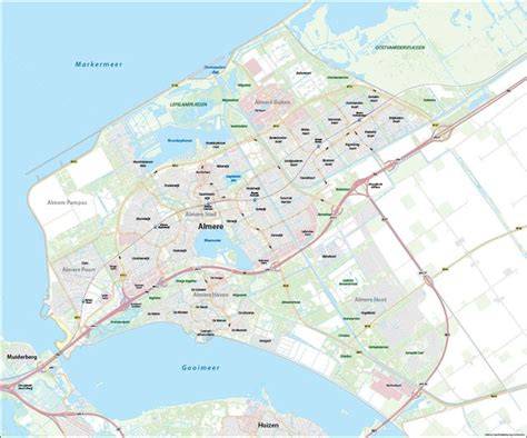 Overzicht kaart Almere met verschillende wijken