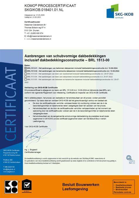 Schema van BRL BRL 1513 en KOMO-certificaat relaties