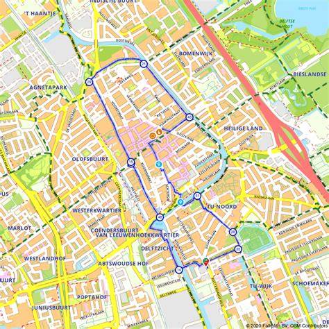 Kaart van Delft met Beestenmarkt, Markt en omliggende markten