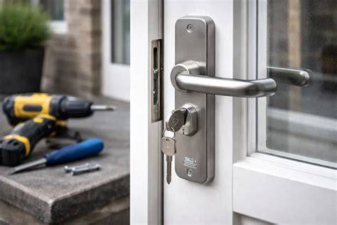 Weergave van Secustrips en veiligheidsbeslag op een deur