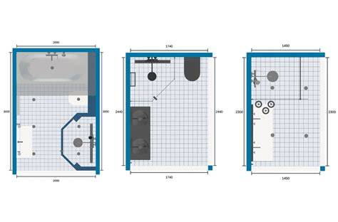 Schematische indeling van badkamer met positie van sanitair