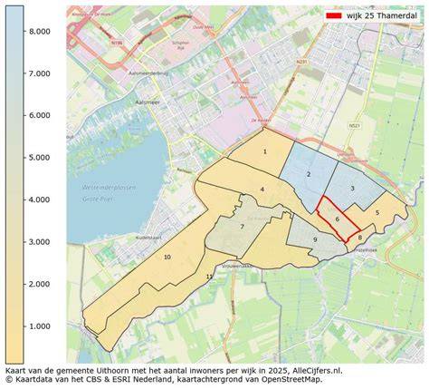 Plattegrond van Uithoorn met aanduiding Thamerdal, Legmeer en Zijdelwaard