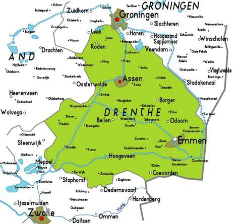 Kaart van Groningen/Drenthe met regio's waar kunststof kozijnen actief zijn