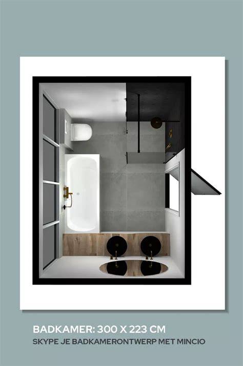 Infografiek: Optimale indeling badkamer met bad en inloopdouche tegenover elkaar