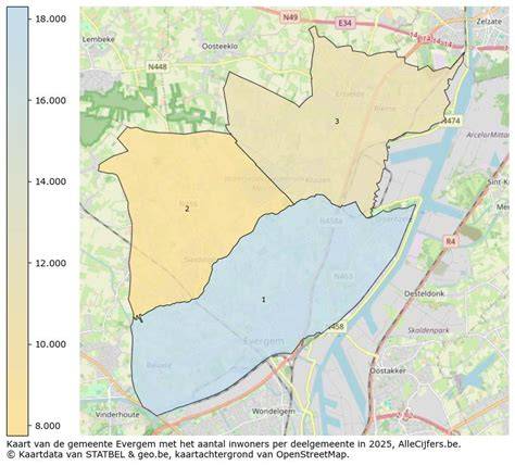 Kaart van regio Evergem met aandachtspunten voor tuinondergronden