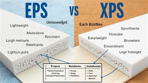 Diagram: XPS vs EPS eigenschappen (drukvastheid, vochtbestendigheid, gewicht)