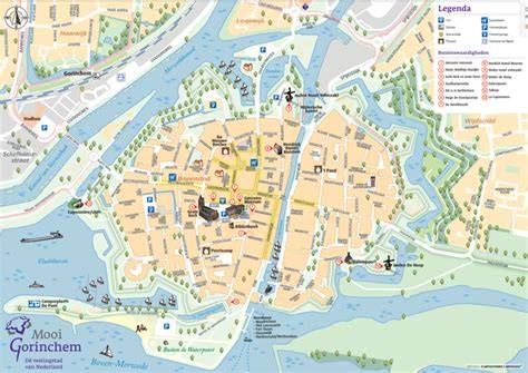 Infographic: kaart van Gorinchem met vestinggordel, kades en belangrijke gebouwen.
