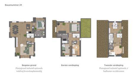 Schema van luxe woningtypes langs kustlijnen met aanduiding services en afwerkingsniveaus