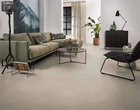 Figure: Betonlook PVC en tegels in een moderne woonkamer