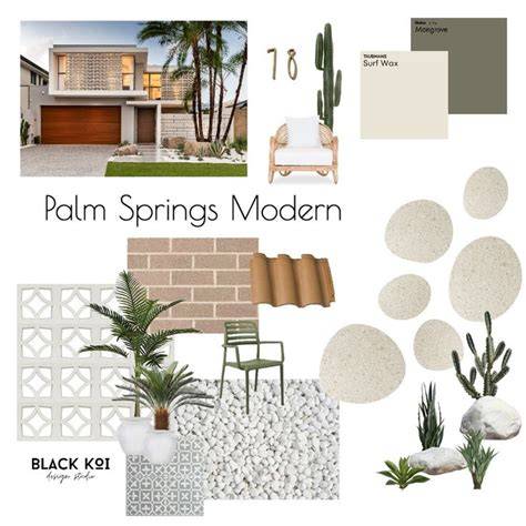 Visualisatie: moodboard met Palm Springs behang en bijpassende meubelstukken