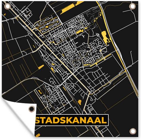 Kaart van Stadskanaal met het tracé van het Stadskanaal en omliggende erfgoedlocaties