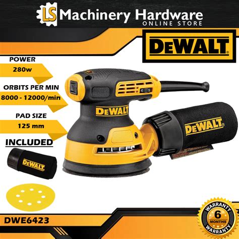Infographic: overzicht kenmerken DeWALT DWE6423 - 280W, 8.000-12.000 opm, 125mm schuurvlak