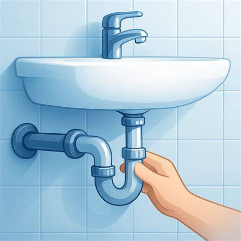 Diagram: verbindingen tussen wastafel, sifon en riolering