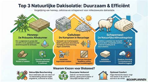 Infographic over isolatiematerialen: PUR, glaswol, EPS, BiofoamPearls, cellulose, schapenwol