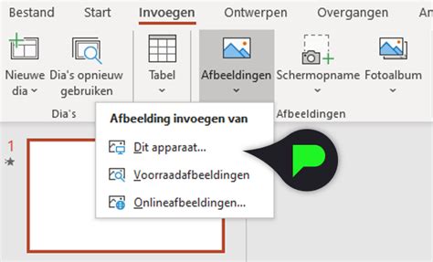 Invoegen van een afbeelding via Invoegen / Afbeelding / Dit apparaat